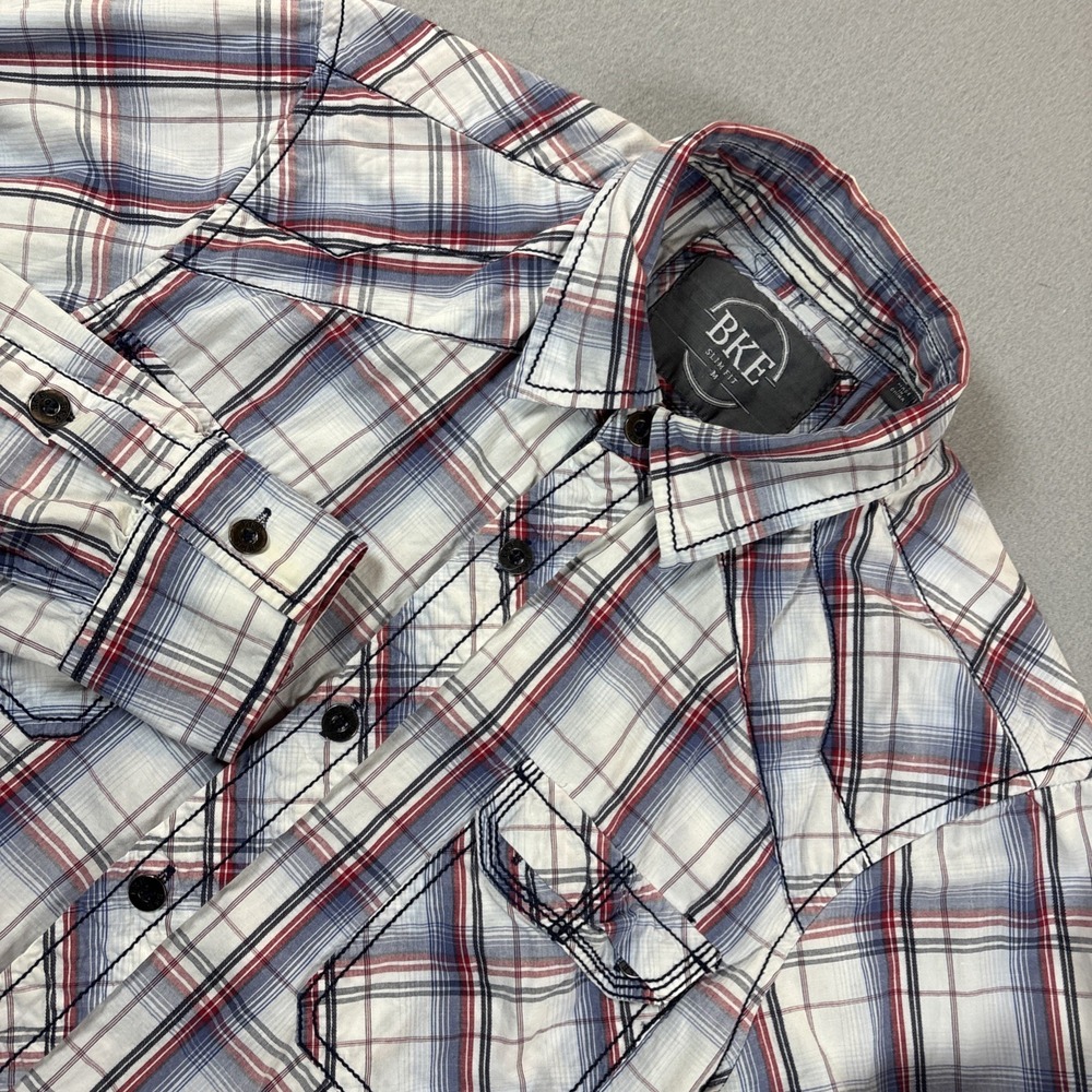Mens BKE Slim Fit Long Sleeve Metal Button Front Western Shirt Size Medium - EUC